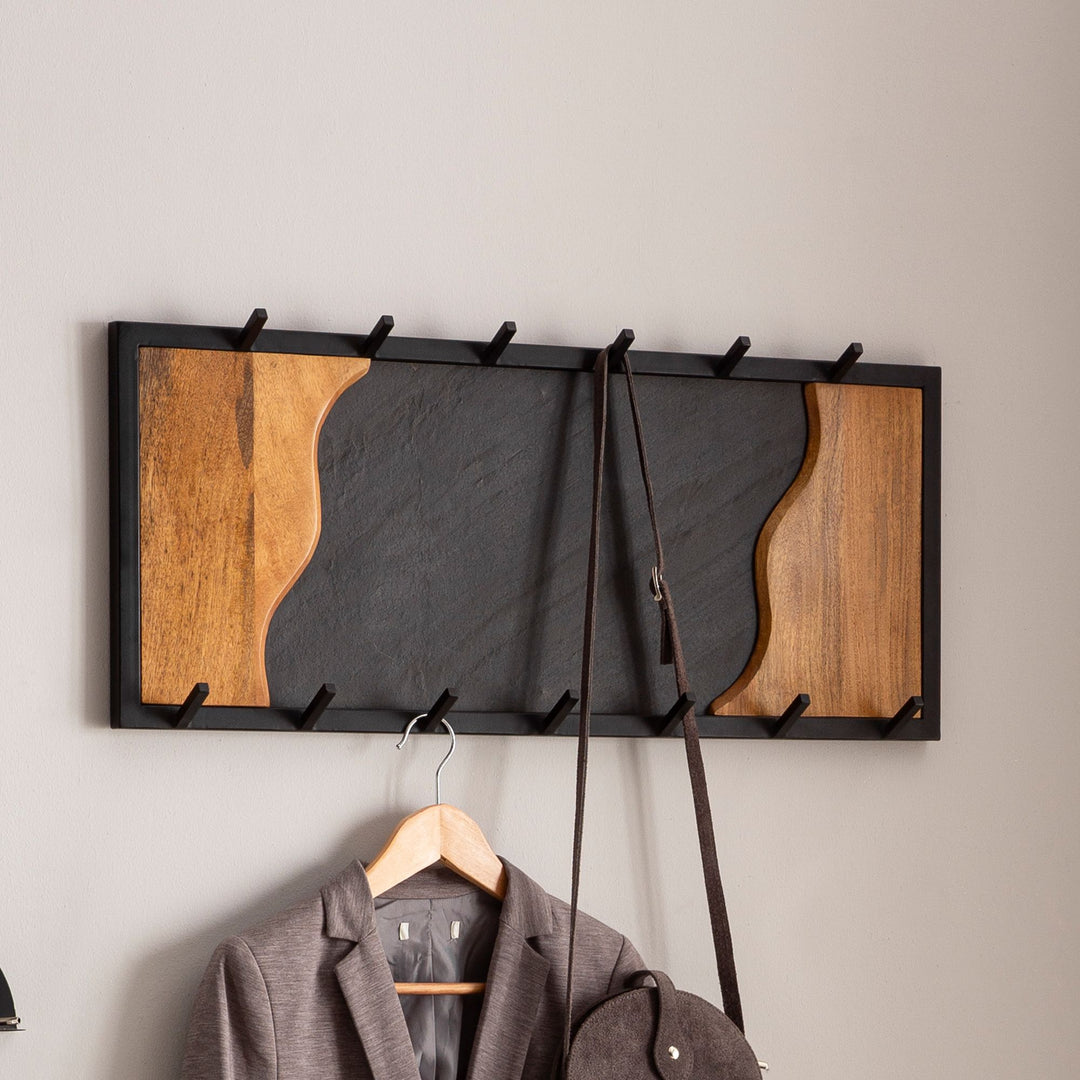 Wandgarderobe Mango Massivholz Steinoptik Modern 80x36x6 cm mit Wellenmuster