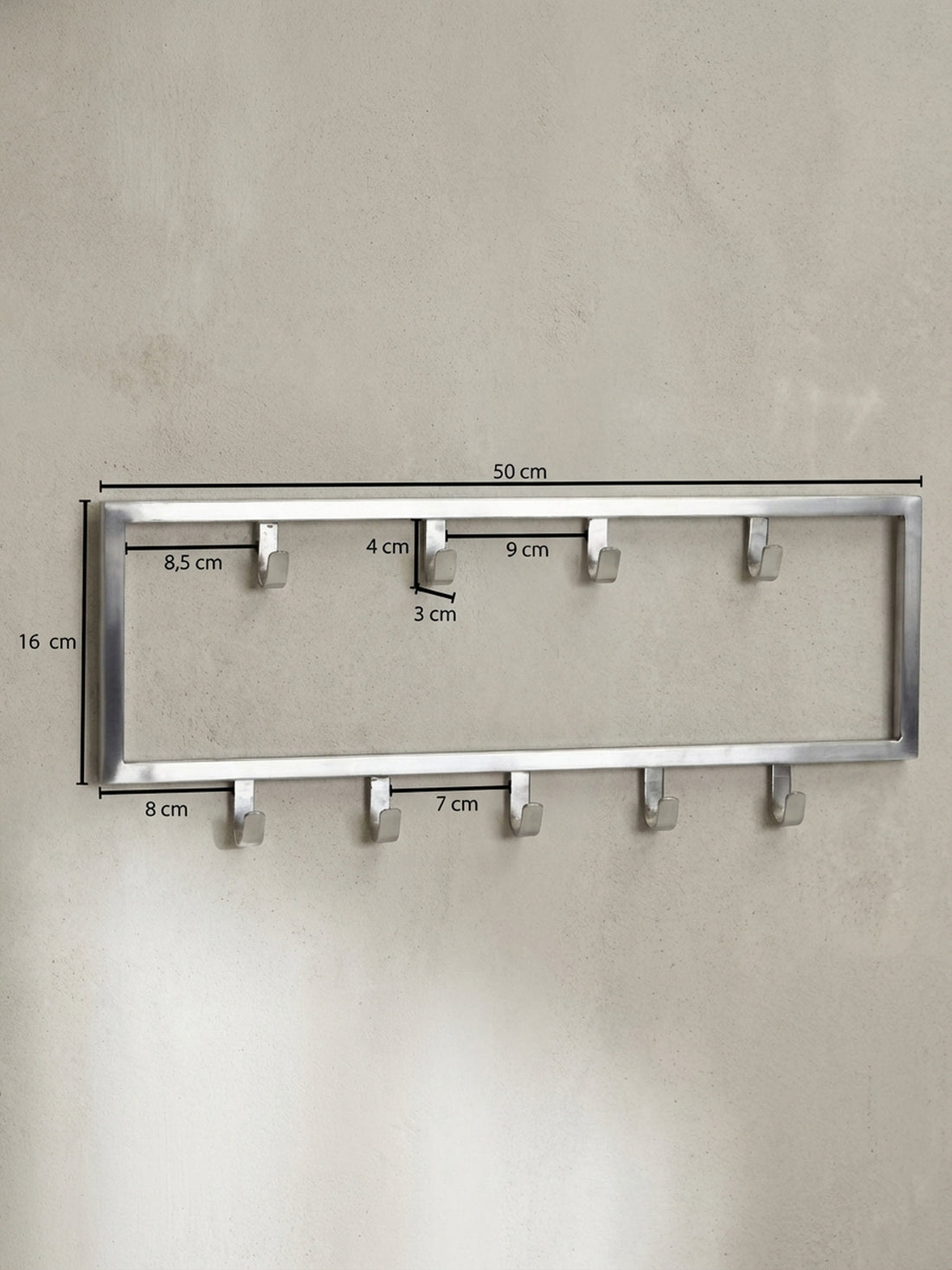Maßzeichnung Wandgarderobe Metall Silber Modern poliert
