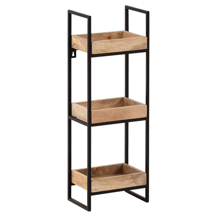 Wandregal Mango Massivholz Metall Industrial Stil 27x77x18 cm Rechteckig mit 3 Ablagen