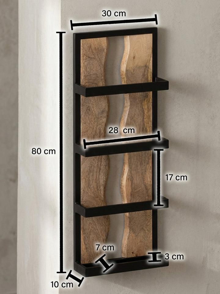 Technisches Maßbild des Wandregals mit allen Abmessungen: Höhe 80 cm, Breite 30 cm und Tiefe 10 cm, ideal für die Planung in Flur oder Wohnzimmer._