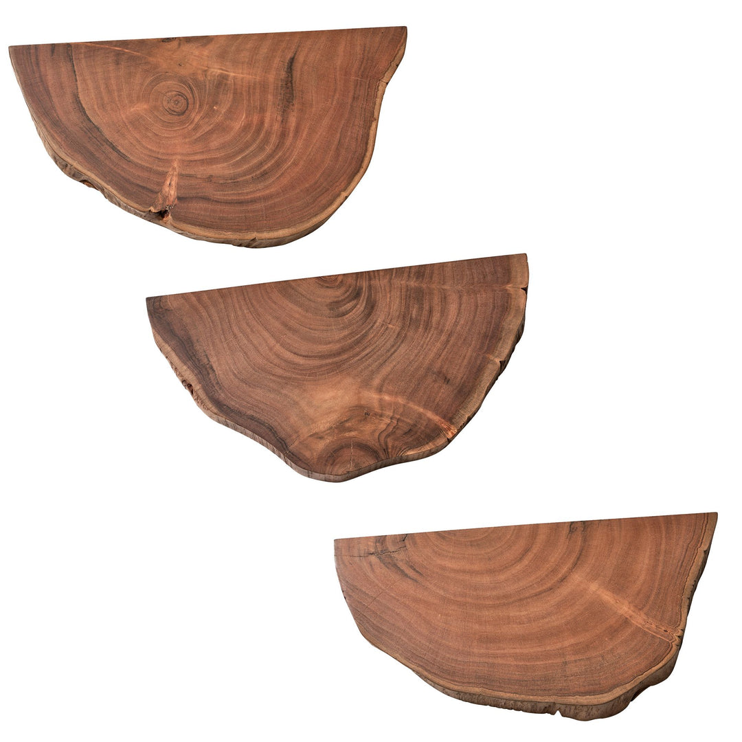 Wandregal Akazie Massivholz Modern Stil 3er Set Baumscheibe mit Baumkante