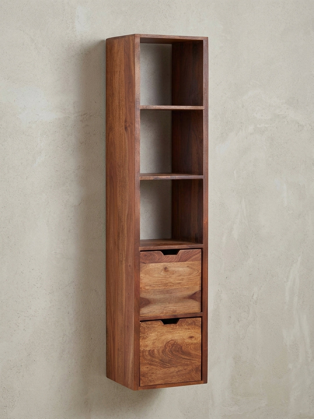 Wandregal 35x30x150 cm Sheesham Massivholz natur mit Schublade Möbel Design Wohnzimmer Esszimmer Schlafzimmer modern hochwertig elegant Bibliothek / Lesezimmer Wohnen Einrichtung Interior_