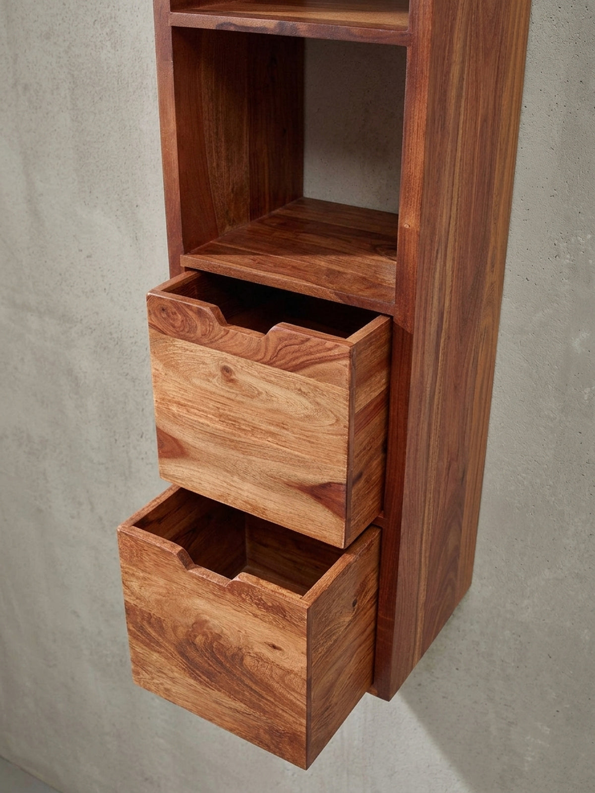 Wandregal Sheesham Massivholz natur mit Schublade 35x30x150 cm modern Design Möbel hochwertig Bibliothek / Lesezimmer Wohnzimmer Einrichtung Inspiration Wohnen Interior Zuhause elegant