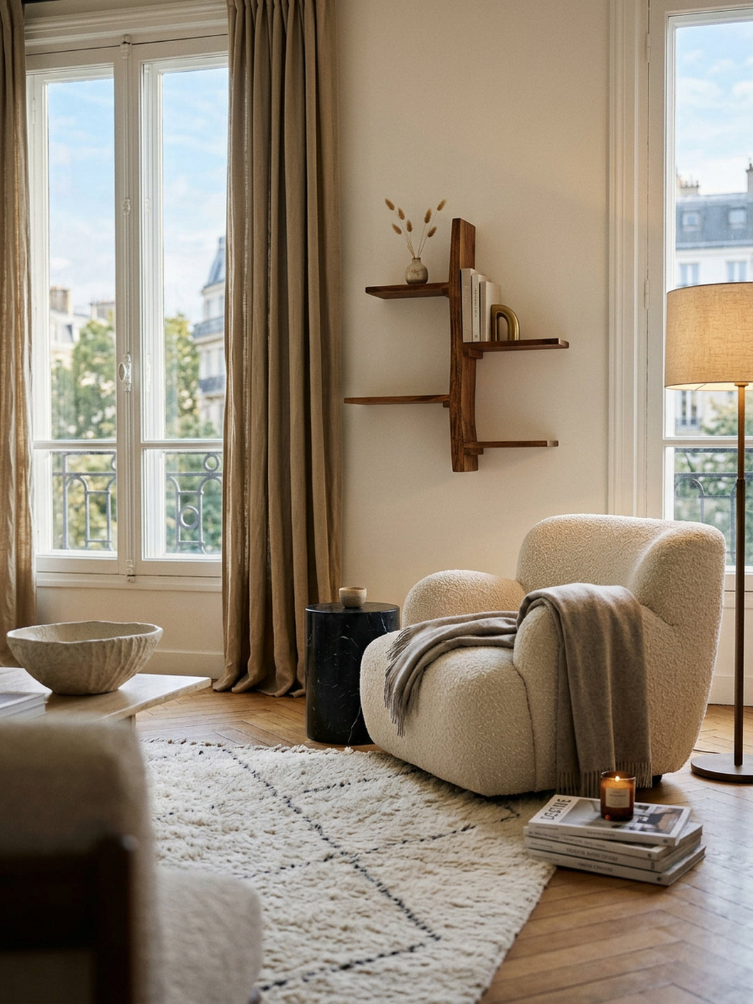 Wandregal Baum-Form_ Sheesham Holz_ 58x60x15 cm_ 4 Ablageflächen - KADIMA DESIGN_Größe_ 58x15x60 cm_