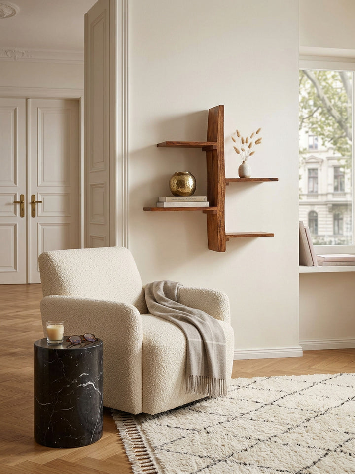 Wandregal Baum-Form_ Sheesham Holz_ 58x60x15 cm_ 4 Ablageflächen - KADIMA DESIGN_Größe_ 58x15x60 cm_