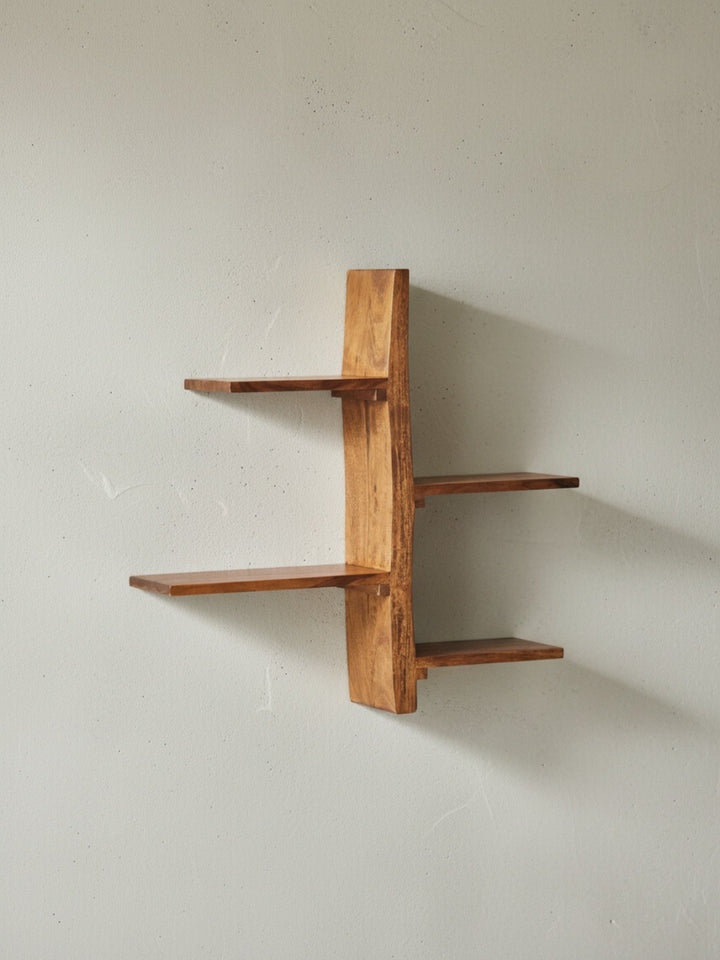 Wandregal Baum-Form_ Sheesham Holz_ 58x60x15 cm_ 4 Ablageflächen - KADIMA DESIGN_Größe_ 58x15x60 cm_