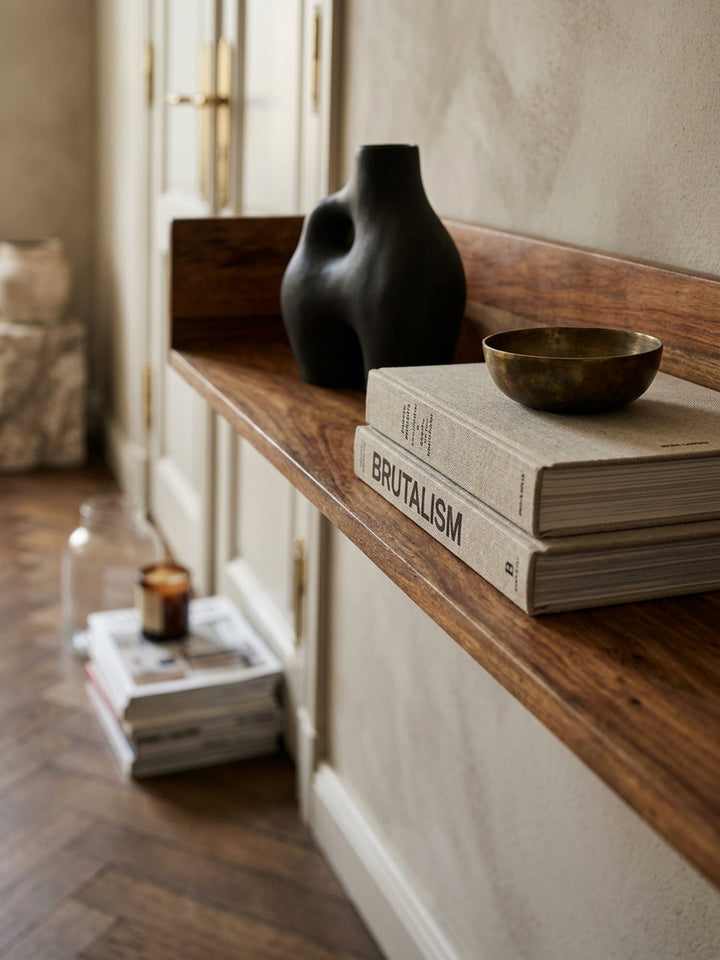 Modernes Sheesham-Massivholz Wandregal_ Stilvolle Aufbewahrung - KADIMA DESIGN_Größe_ 120x20x15 cm_