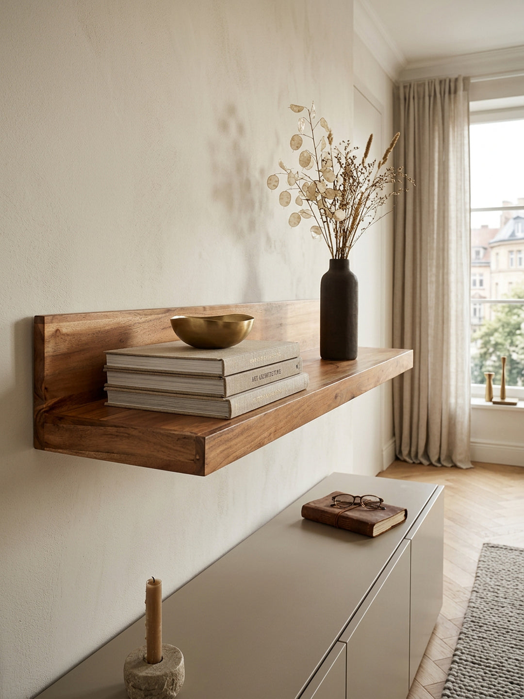 Wandregal NAKO Massivholz_ Flexibles Landhaus-Design_ verschiedene Größen_ pflegeleicht - KADIMA DESIGN_Farbe_ Beige_ Größe_ 110x24x17 cm_