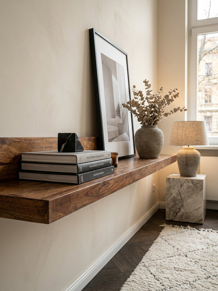 Wandregal NAKO Massivholz_ Flexibles Landhaus-Design_ verschiedene Größen_ pflegeleicht - KADIMA DESIGN_Farbe_ Braun_ Größe_ 160x24x17 cm_