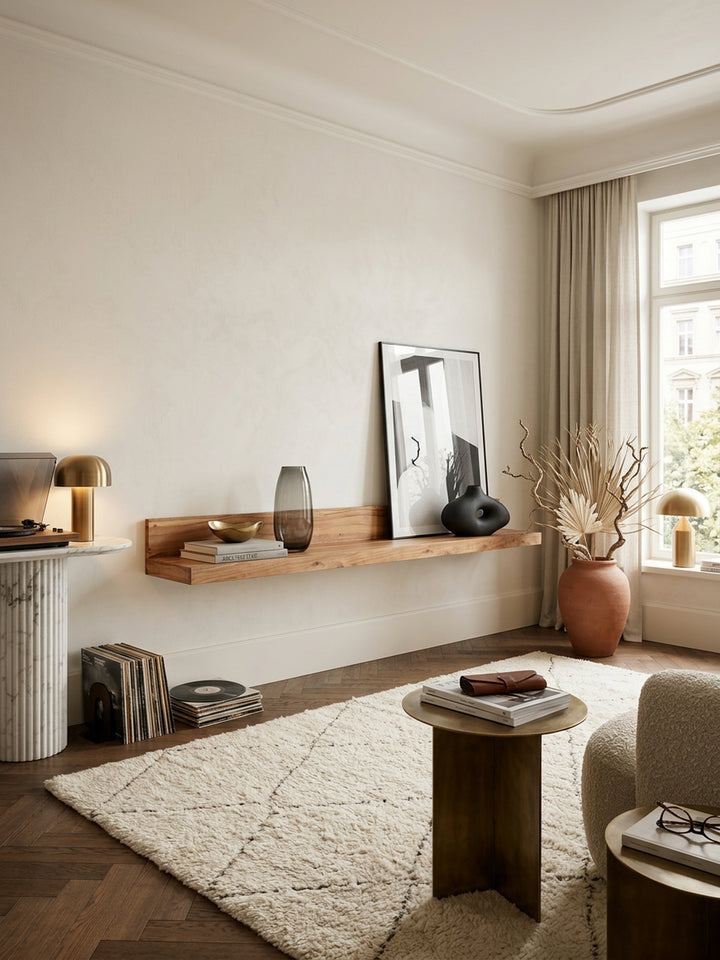 Wandregal NAKO Massivholz_ Flexibles Landhaus-Design_ verschiedene Größen_ pflegeleicht - KADIMA DESIGN_Farbe_ Beige_ Größe_ 160x24x17 cm_