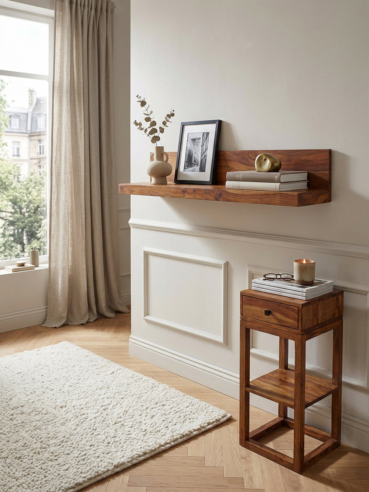 Wandregal NAKO Massivholz  Flexibles Landhaus-Design  verschiedene Größen  pflegeleicht - KADIMA DESIGN Farbe  Braun  Größe  60x23x17 cm