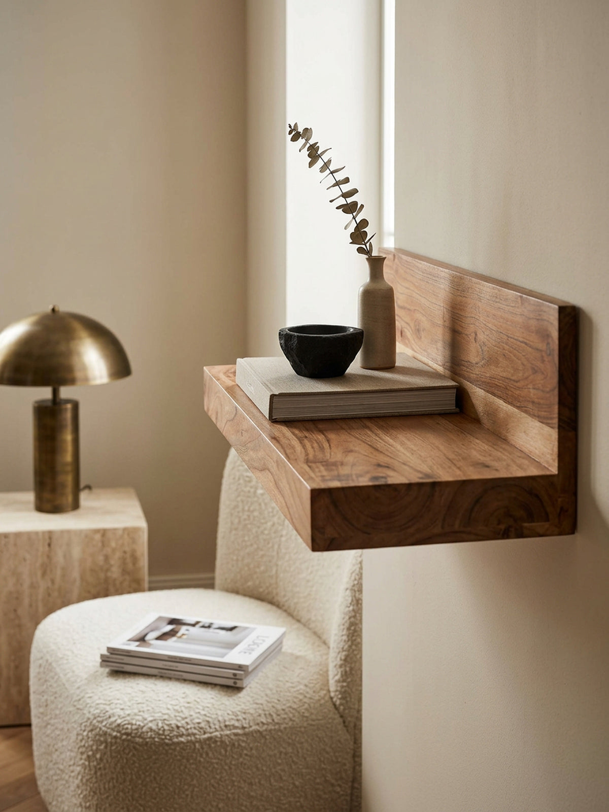 Wandregal NAKO Massivholz_ Flexibles Landhaus-Design_ verschiedene Größen_ pflegeleicht - KADIMA DESIGN_Farbe_ Beige_ Größe_ 60x23x17 cm_
