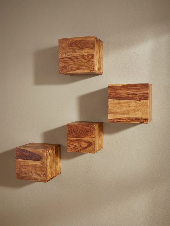 Wandregal aus Sheesham Massivholz natur 25x25x25 cm Design Möbel Einrichtung modern stilvoll robust hochwertig Premium Wohnzimmer Wohnen Interior Zuhause elegant langlebig zeitgenössisch_