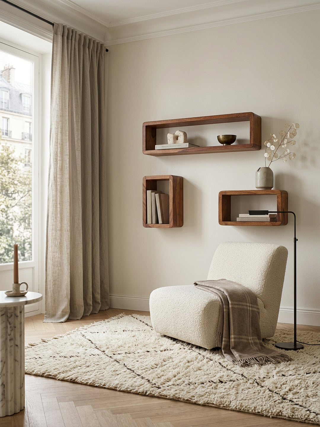 Wandregal Set TEKO CUBES_ 3-teilig_ abgerundete Ecken_ hohe Belastbarkeit_ Massivholz - KADIMA DESIGN_Farbe_ Braun_ Größe_ 80x15x20 cm_