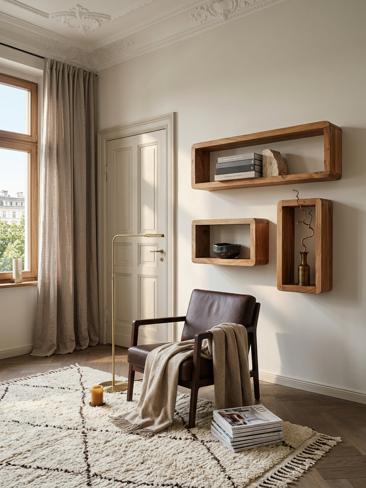 Wandregal Set TEKO CUBES_ 3-teilig_ abgerundete Ecken_ hohe Belastbarkeit_ Massivholz - KADIMA DESIGN_Farbe_ Beige_ Größe_ 80x15x20 cm_