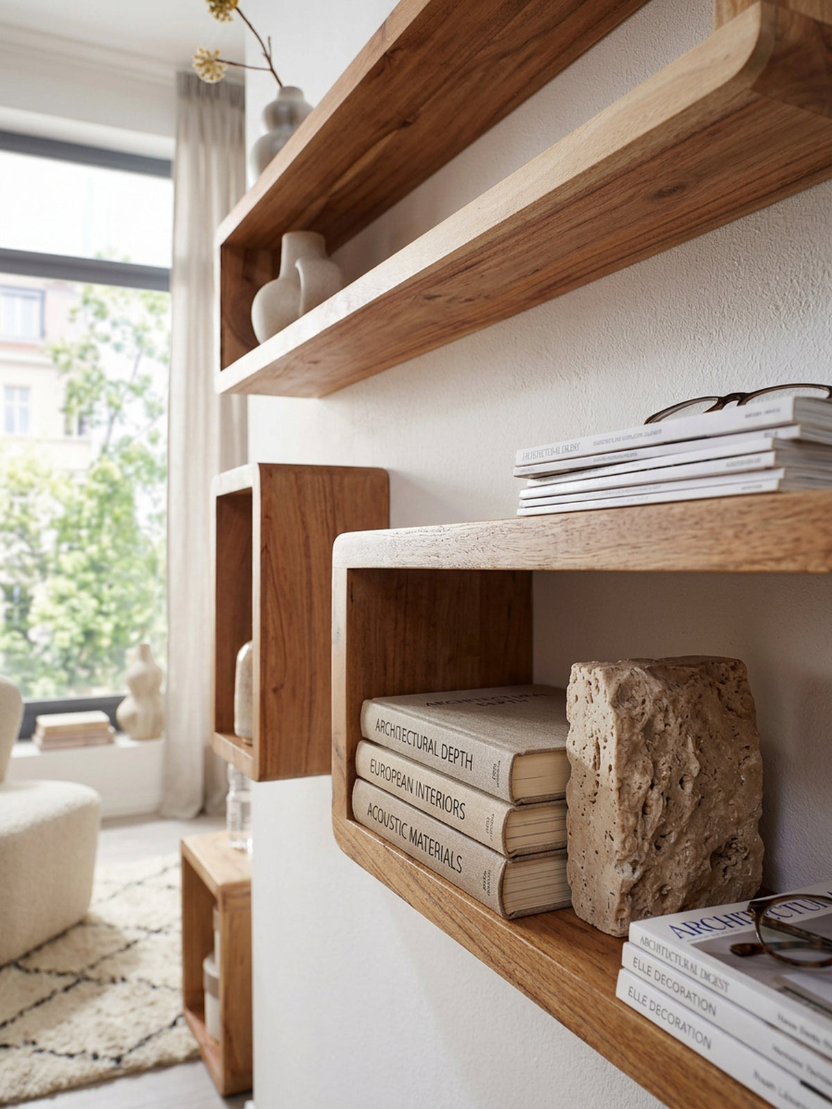 Wandregal Set TEKO CUBES_ 3-teilig_ abgerundete Ecken_ hohe Belastbarkeit_ Massivholz - KADIMA DESIGN_Farbe_ Beige_ Größe_ 80x15x20 cm_
