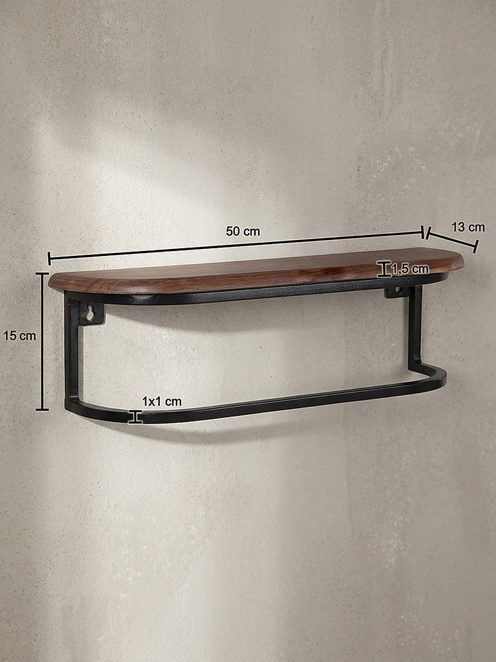 Technische Skizze des Wandregals mit den exakten Maßen von 50 cm Länge, 15 cm Höhe und 13 cm Tiefe für die perfekte Raumplanung._