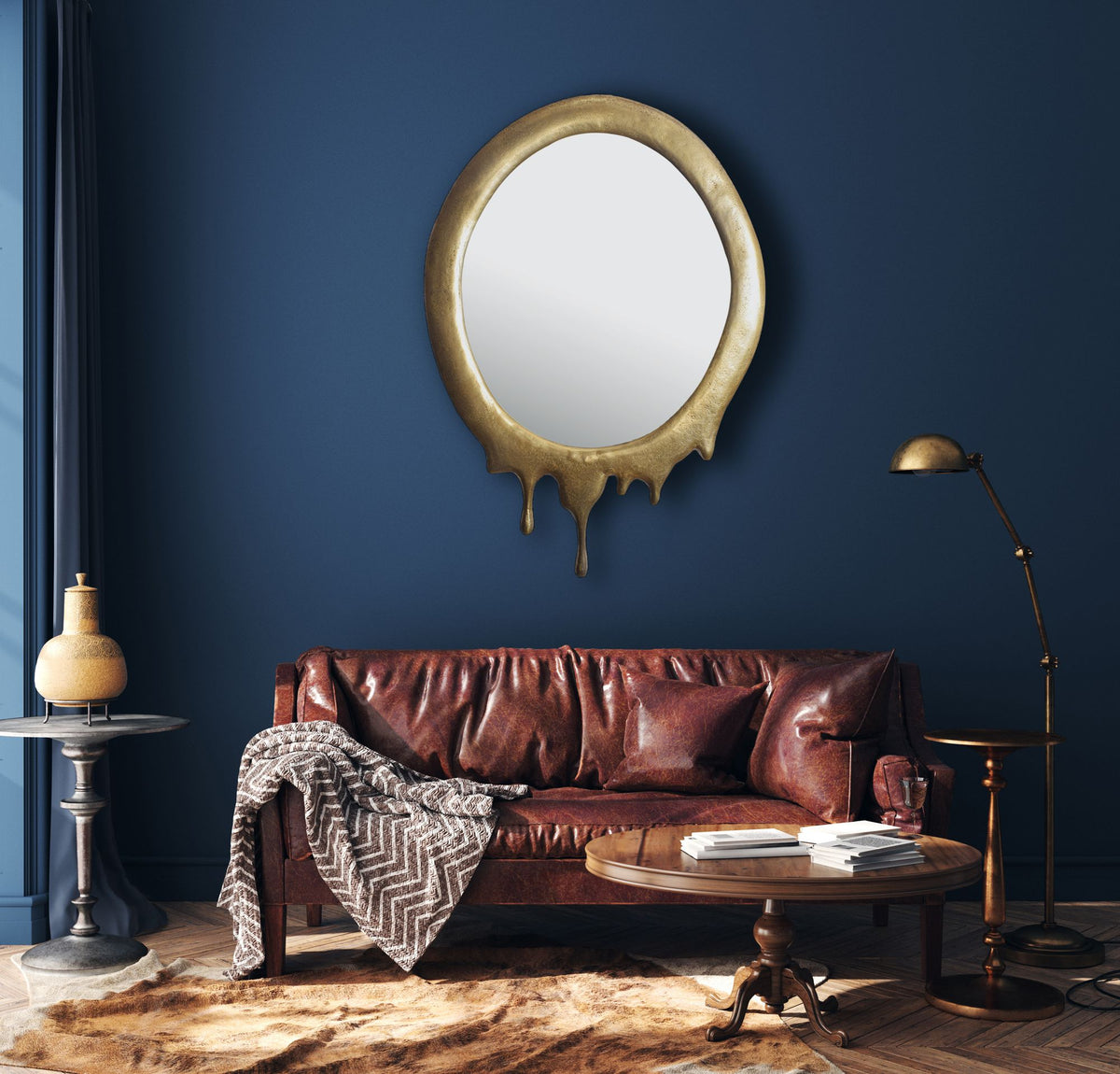 Wandspiegel 50x71 cm Metall Design Hängespiegel Gold - Aluminium Dekospiegel Oval mit Rahmen - Spiegel Wand Groß - Flurspiegel Garderobenspiegel Modern_