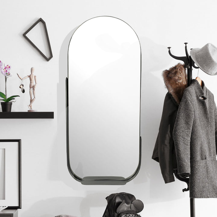 Wandspiegel Oval Metall Schwarz 51x114 cm Mit Ablage