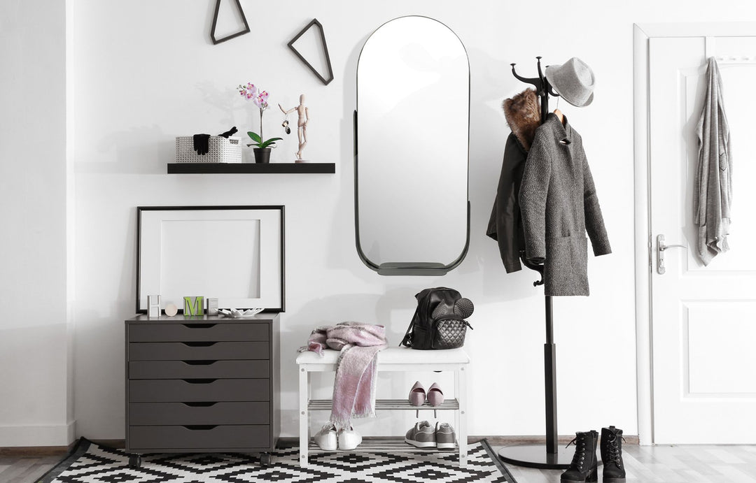 Wandspiegel Oval Metall Schwarz 51x114 cm Mit Ablage