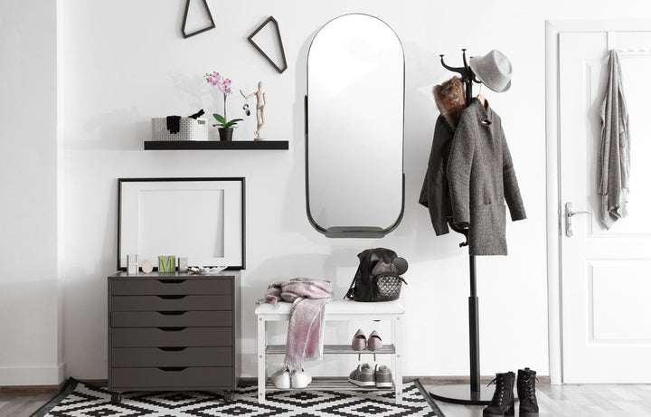 Wandspiegel Oval Metall Schwarz 51x114 cm Mit Ablage
