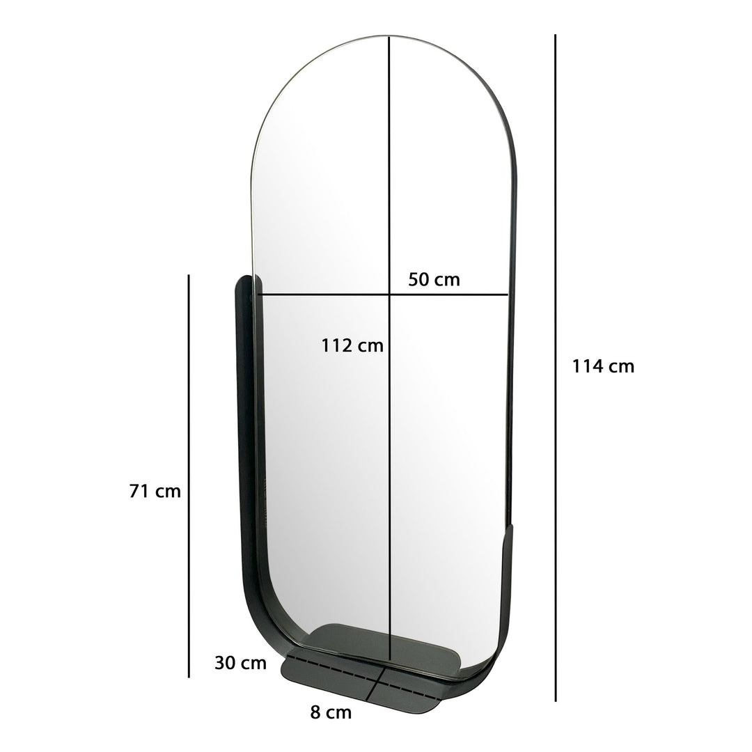 Wandspiegel Oval Metall Schwarz 51x114 cm Mit Ablage