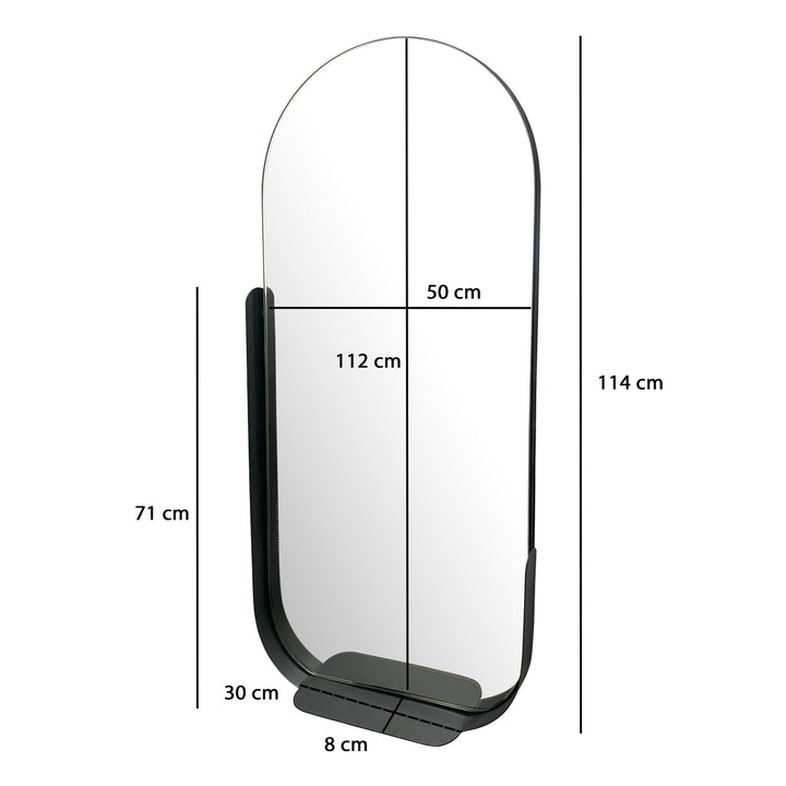 Wandspiegel Oval Metall Schwarz 51x114 cm Mit Ablage