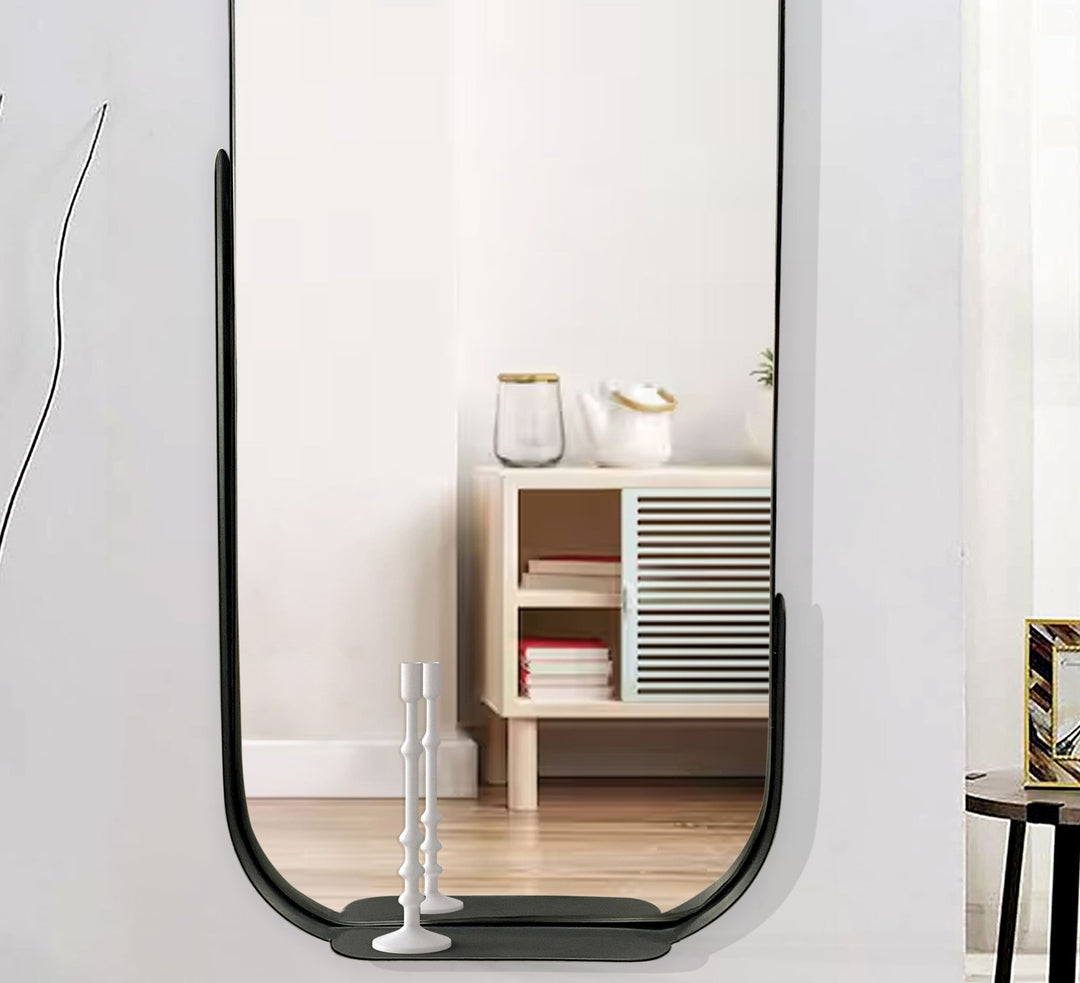 Wandspiegel Oval Metall Schwarz 51x114 cm Mit Ablage