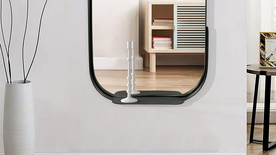 Wandspiegel Oval Metall Schwarz 51x114 cm Mit Ablage
