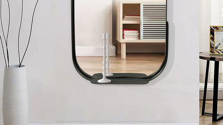 Wandspiegel Oval Metall Schwarz 51x114 cm Mit Ablage