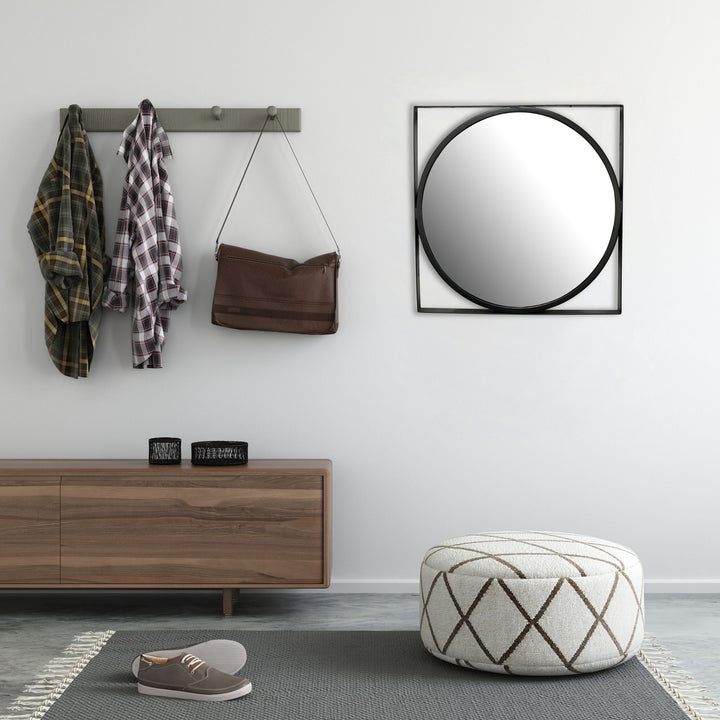 Wandspiegel 54x54 cm Metall Design Hängespiegel Schwarz - Eisen Dekospiegel Rund mit quadratischem Rahmen - Spiegel Wand Klein - Flurspiegel Garderobenspiegel Modern_