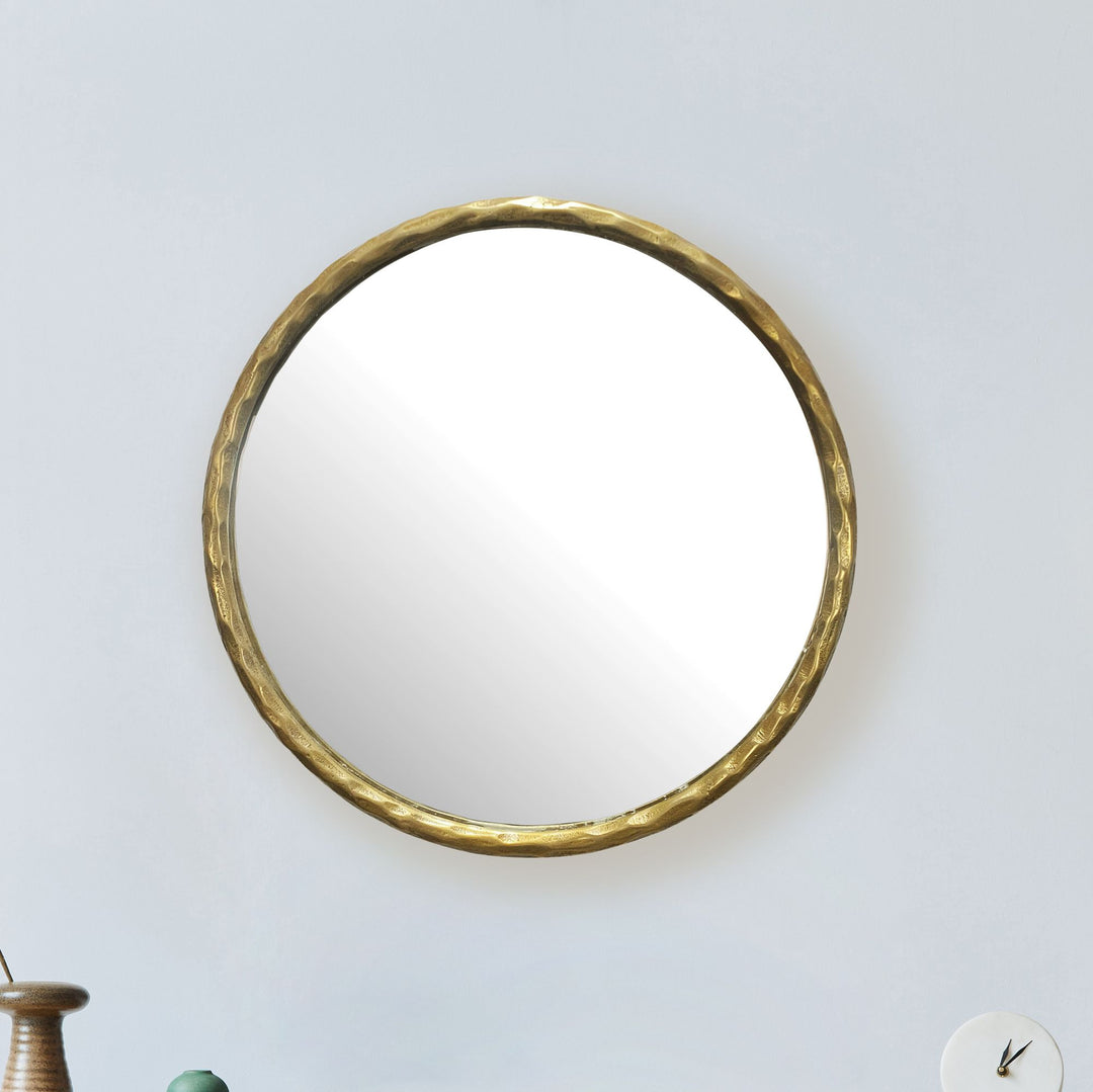Wandspiegel 60 cm Metall Design Hängespiegel Gold - Dekospiegel Rund mit Rahmen - Spiegel Wand Groß - Flurspiegel Garderobenspiegel Modern_