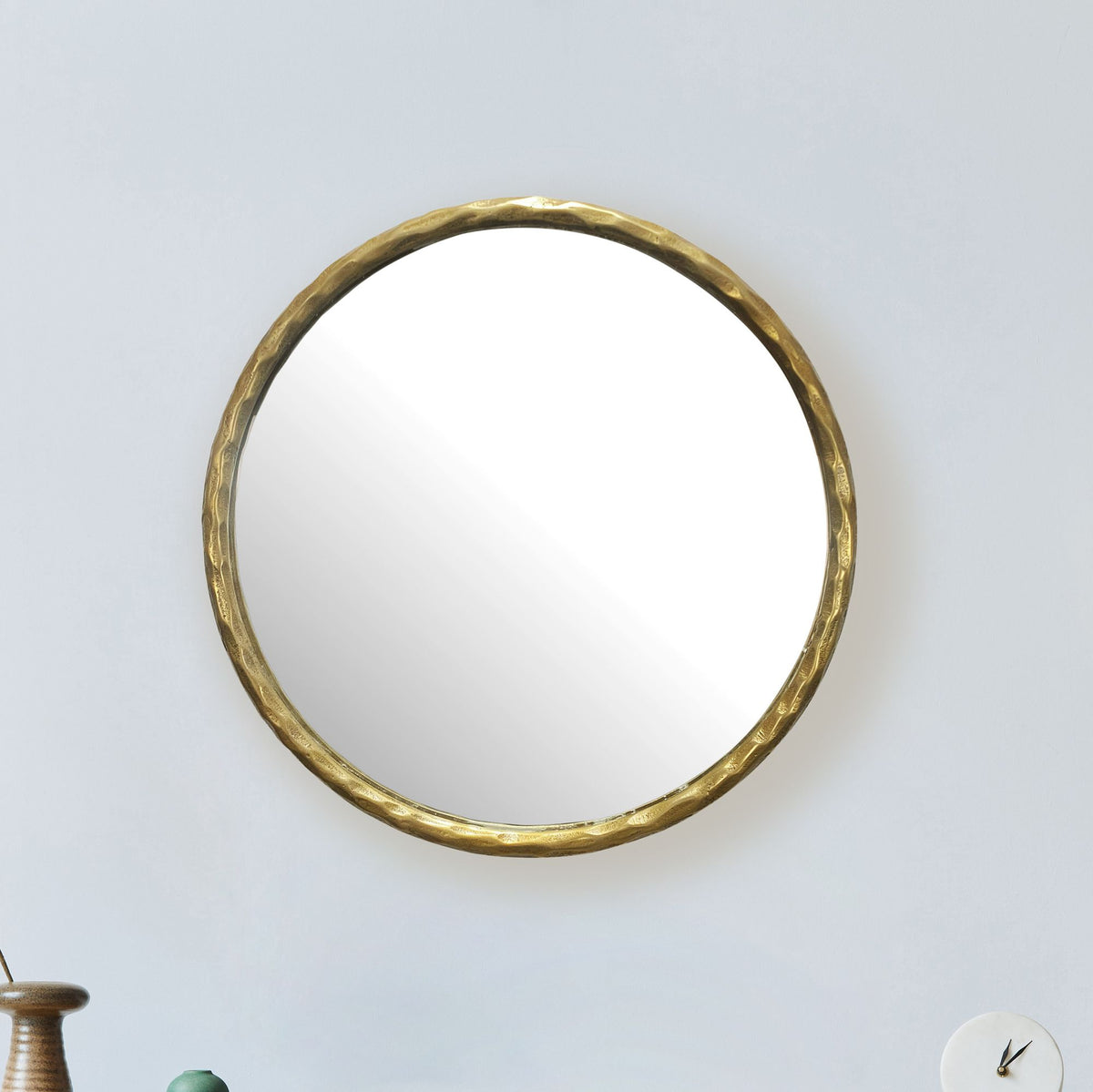 Wandspiegel 60 cm Metall Design Hängespiegel Gold - Dekospiegel Rund mit Rahmen - Spiegel Wand Groß - Flurspiegel Garderobenspiegel Modern_