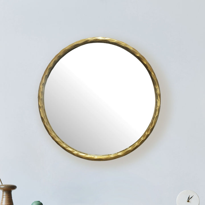Wandspiegel 60 cm Metall Design Hängespiegel Gold - Dekospiegel Rund mit Rahmen - Spiegel Wand Groß - Flurspiegel Garderobenspiegel Modern_