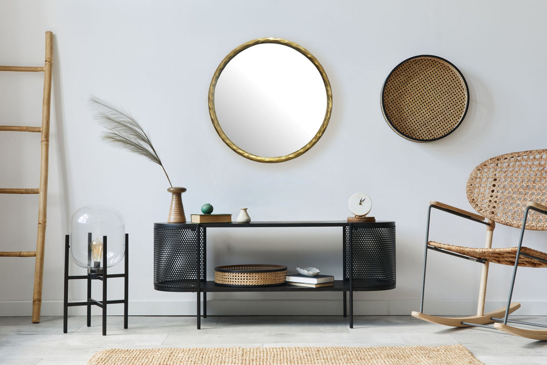 Wandspiegel 60 cm Metall Design Hängespiegel Gold - Dekospiegel Rund mit Rahmen - Spiegel Wand Groß - Flurspiegel Garderobenspiegel Modern_