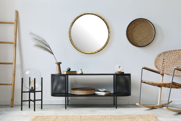 Wandspiegel 60 cm Metall Design Hängespiegel Gold - Dekospiegel Rund mit Rahmen - Spiegel Wand Groß - Flurspiegel Garderobenspiegel Modern_