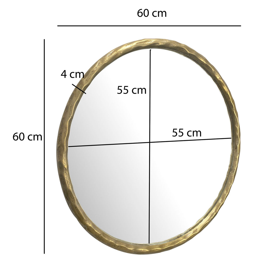 Maßzeichnung Wandspiegel Rund Metall Gold 60 cm Klassisches Design