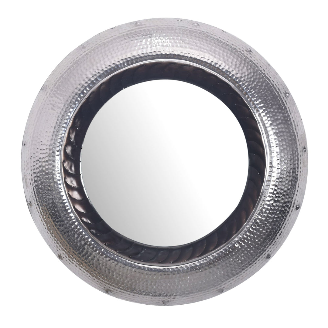 Wandspiegel Rund Metall Silber 74 cm Hammerschlag-Optik