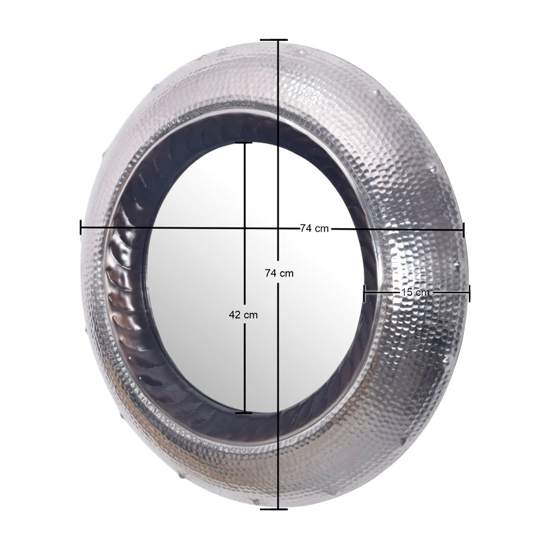 Wandspiegel Rund Metall Silber 74 cm Hammerschlag-Optik