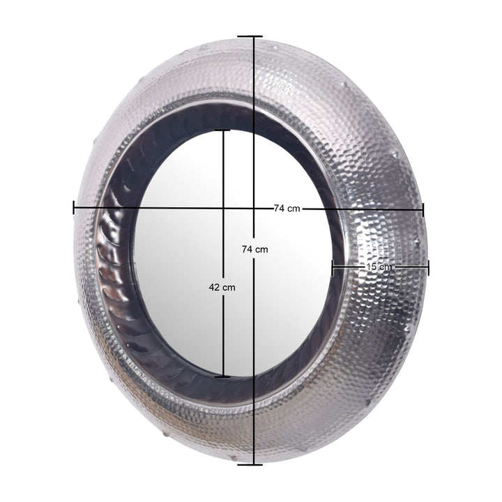 Wandspiegel Rund Metall Silber 74 cm Hammerschlag-Optik