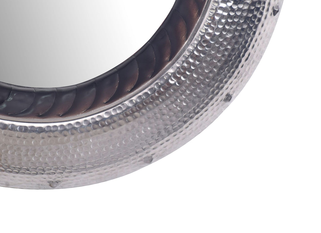 Wandspiegel Rund Metall Silber 74 cm Hammerschlag-Optik