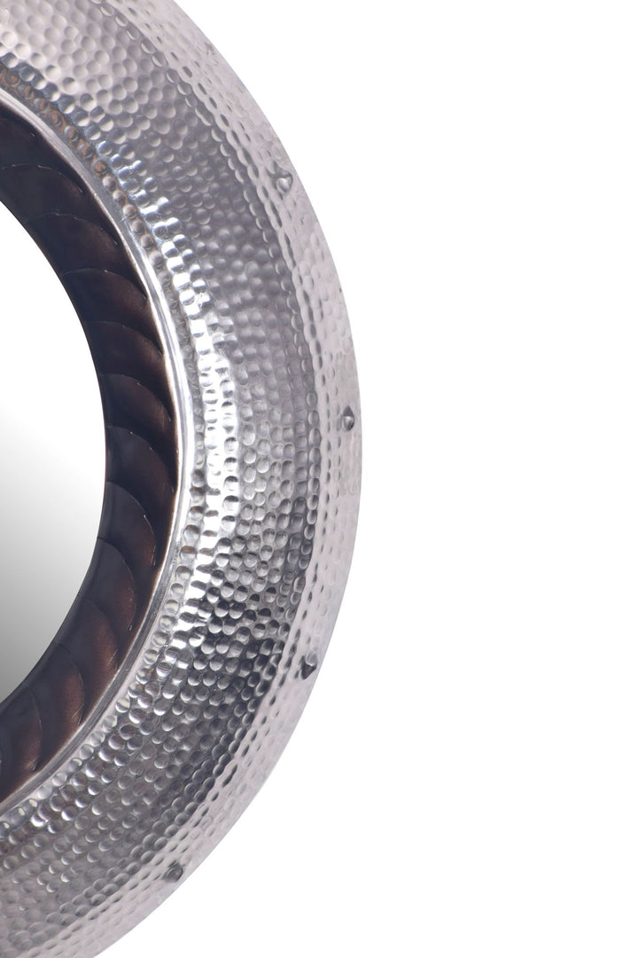 Wandspiegel Rund Metall Silber 74 cm Hammerschlag-Optik