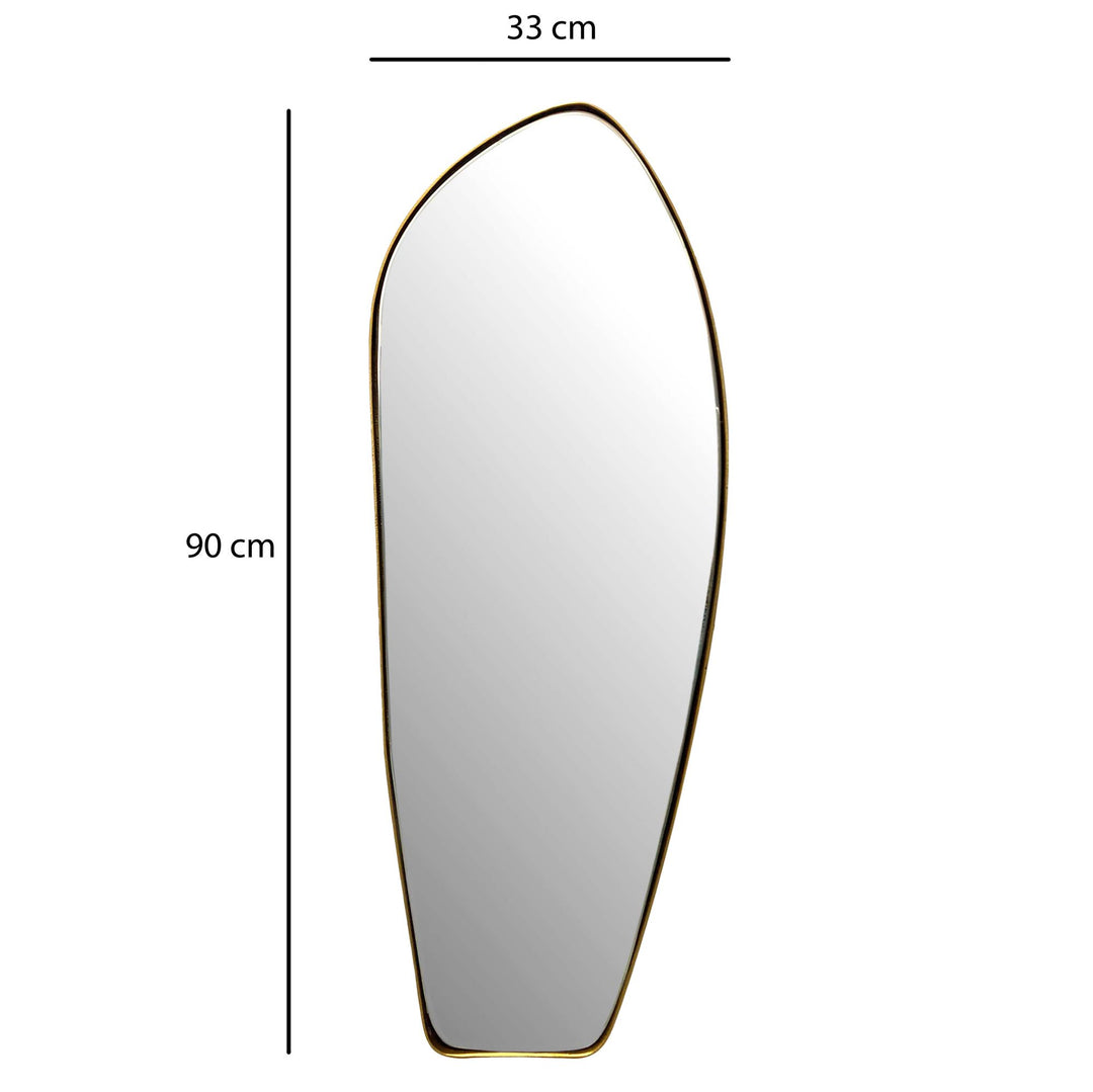 Wandspiegel Asymmetrisch 33x90 cm Metall Design Hängespiegel Gold - Eisen Dekospiegel Unförmig mit Rahmen - Spiegel Wand Groß - Flurspiegel Länglich - Garderobenspiegel Modern_