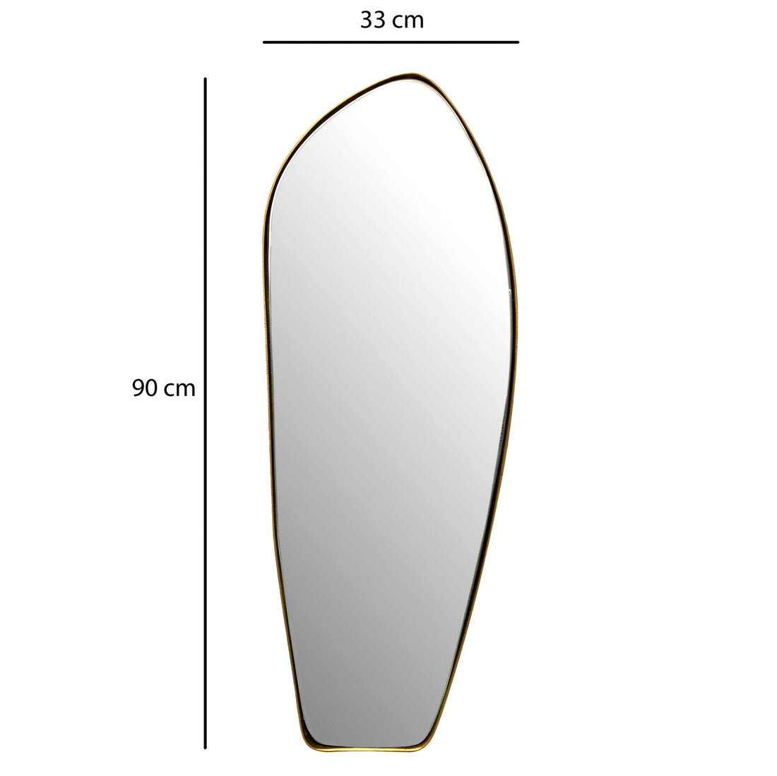Maßzeichnung Wandspiegel Asymmetrisch Metall Gold 33x90 cm Modern