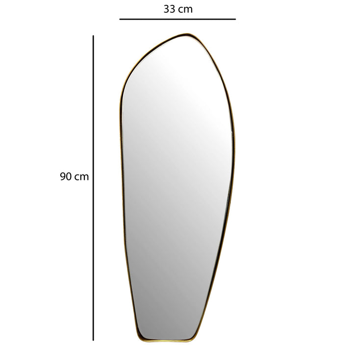 Wandspiegel Asymmetrisch 33x90 cm Metall Design Hängespiegel Gold - Eisen Dekospiegel Unförmig mit Rahmen - Spiegel Wand Groß - Flurspiegel Länglich - Garderobenspiegel Modern_
