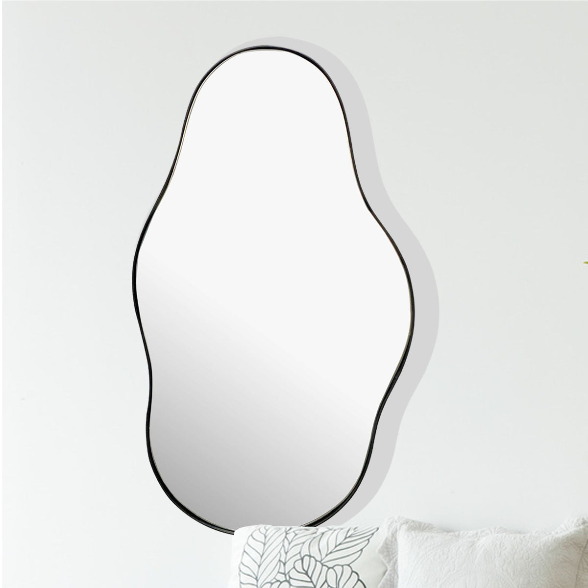 Wandspiegel Asymmetrisch 40x80 cm Metall Design Hängespiegel Schwarz - Eisen Dekospiegel Unförmig mit Rahmen - Spiegel Wand Groß - Flurspiegel Garderobenspiegel Modern