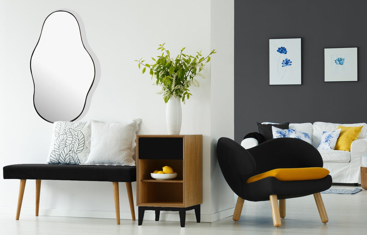 Wandspiegel Asymmetrisch 40x80 cm Metall Design Hängespiegel Schwarz - Eisen Dekospiegel Unförmig mit Rahmen - Spiegel Wand Groß - Flurspiegel Garderobenspiegel Modern