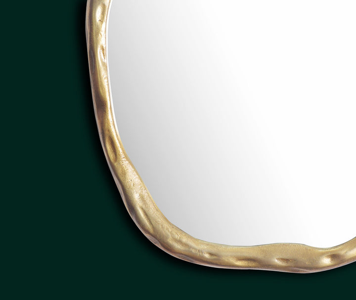 Wandspiegel Asymmetrisch 60x60 cm Metall Design Hängespiegel Gold - Aluminium Dekospiegel Unförmig mit Rahmen - Spiegel Wand Groß - Flurspiegel Garderobenspiegel Modern_