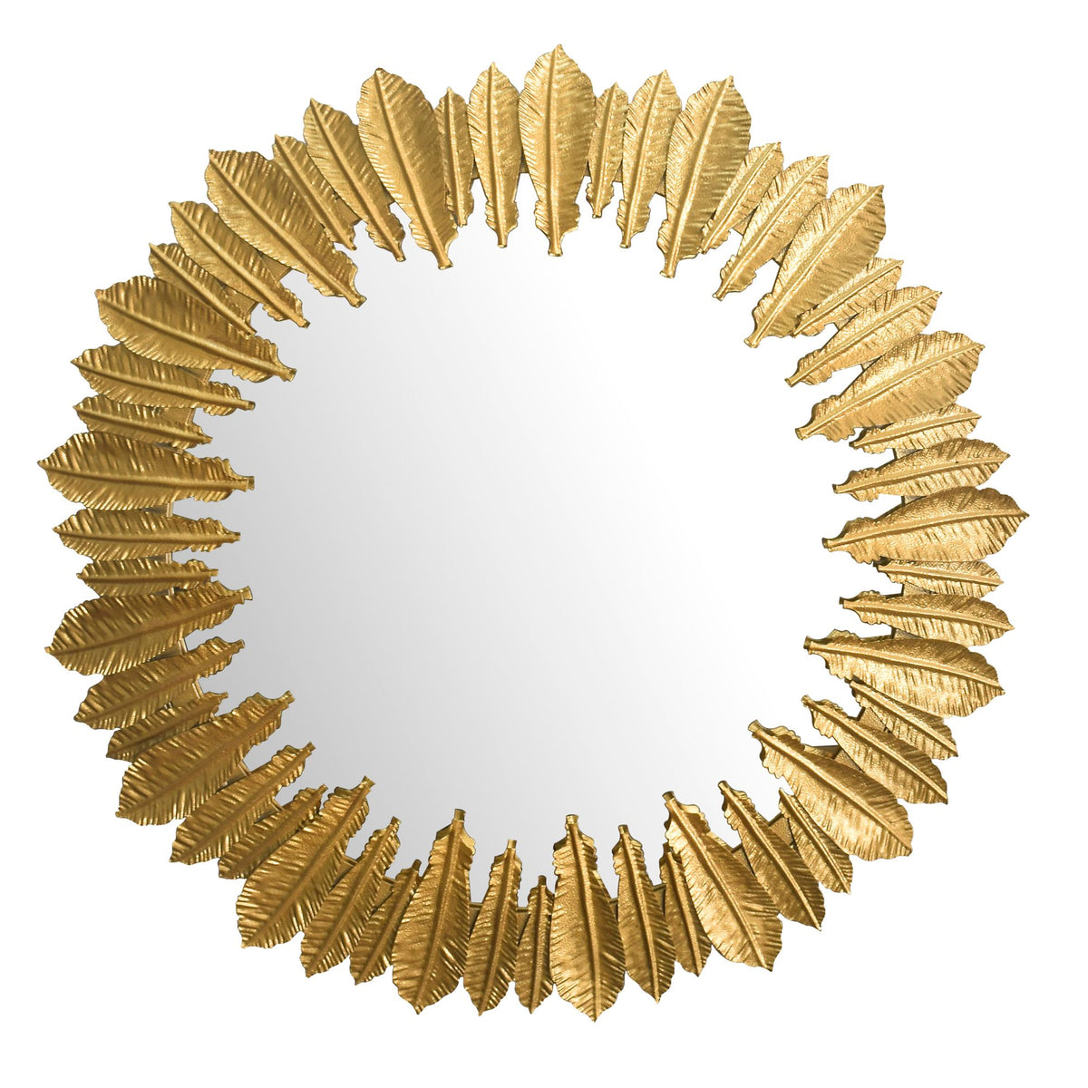 Wandspiegel Federn 68 cm Metall Design Hängespiegel Gold - Eisen Dekospiegel Rund - Spiegel Wand Groß - Flurspiegel Garderobenspiegel Modern