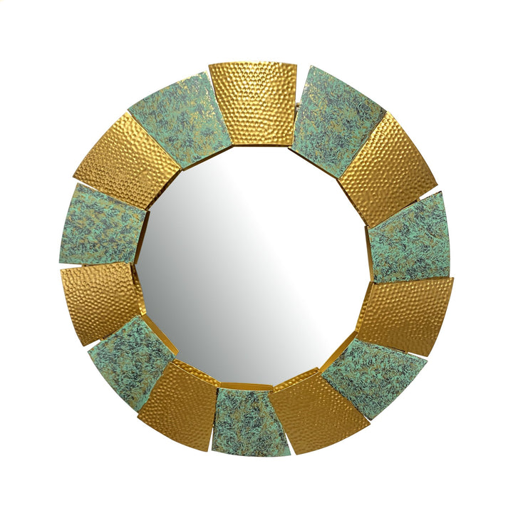Wandspiegel Rund Metall Burnt Gold 63 cm Hammerschlag-Optik